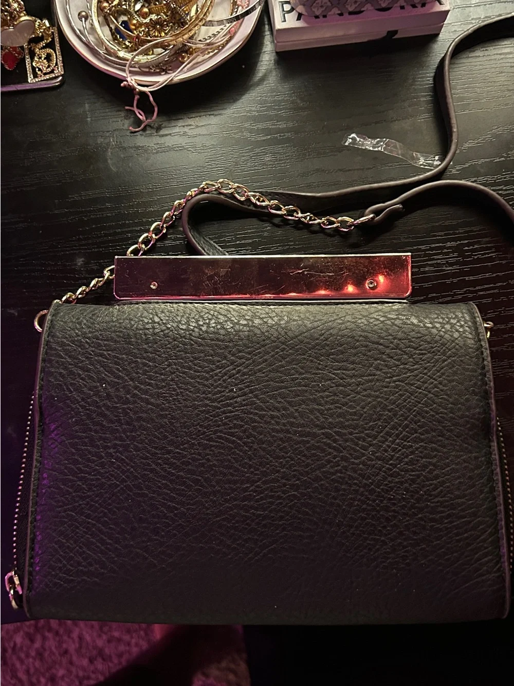 H&M Black Bow Crossbody Bag with Gold Chain